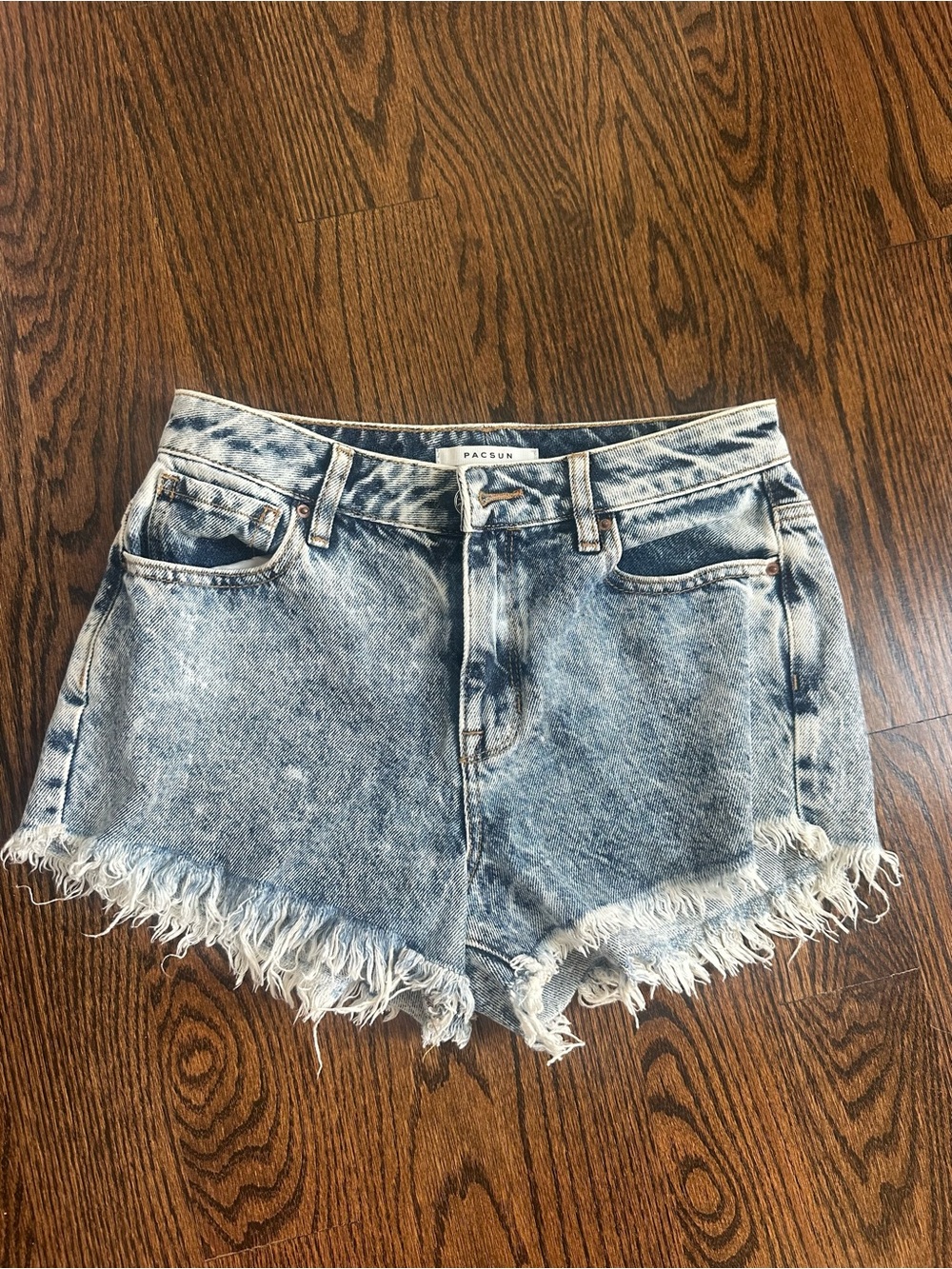 PacSun Women's Light Blue Acid-Wash Denim Cutoff Shorts with Frayed Hem